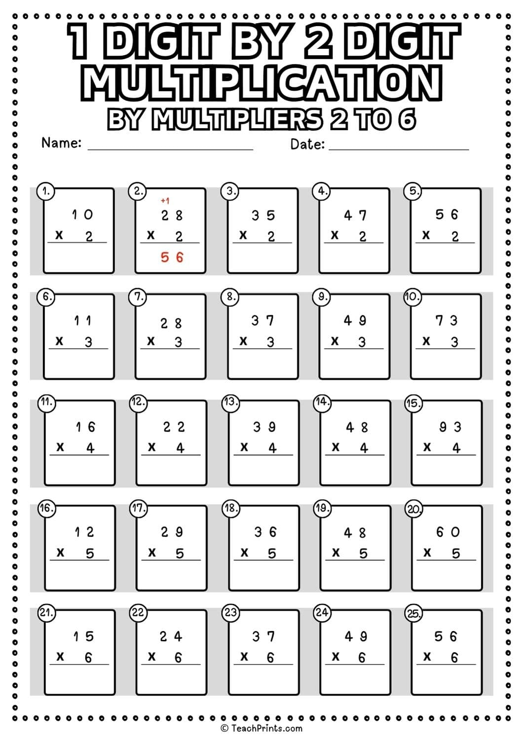 1 and 2 digit multiplication worksheets