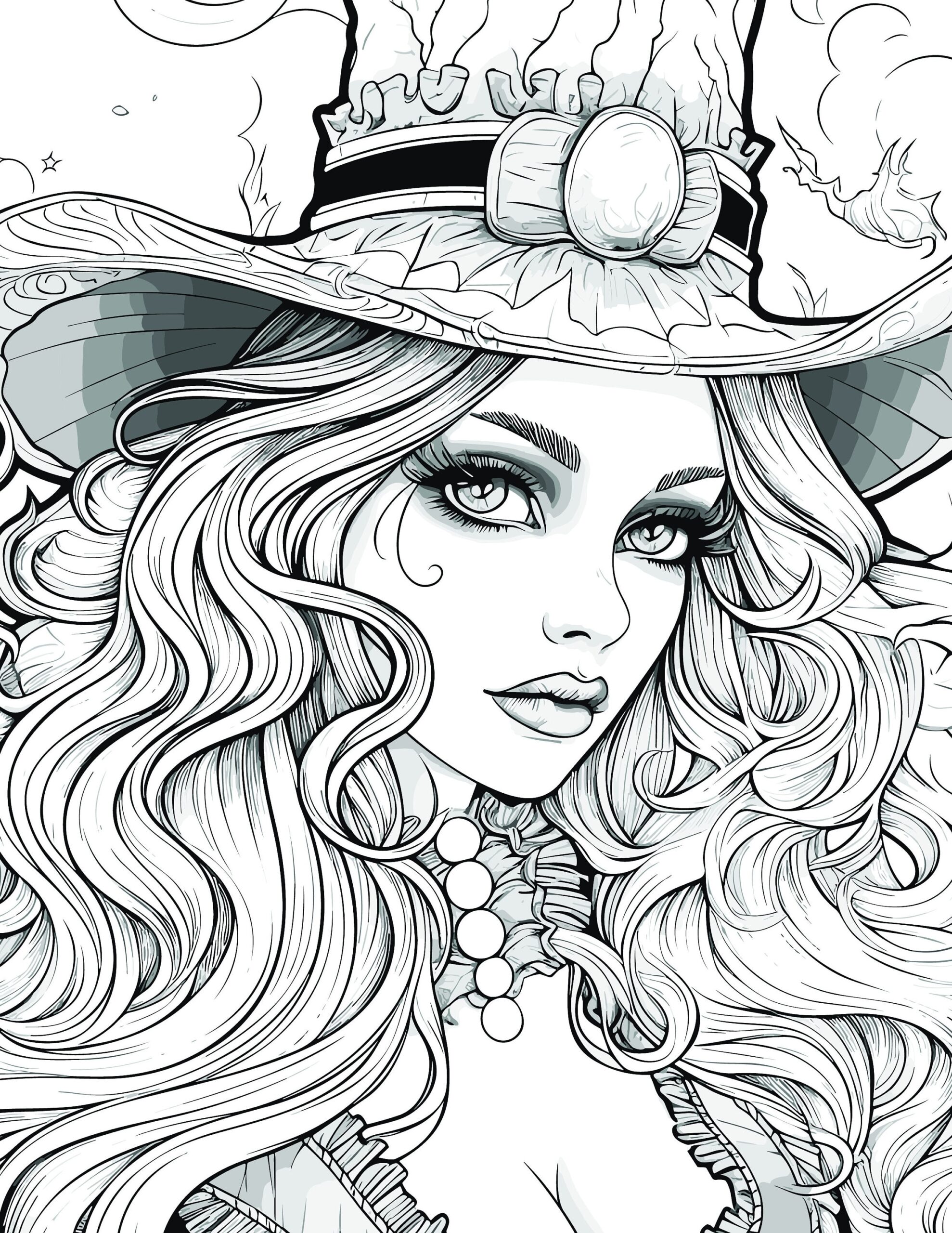 100 Beautiful Witch Girl Coloring Pages For Kids And Adults Printable Digital Instant Download PDF Best Selling Item Popular Item Etsy