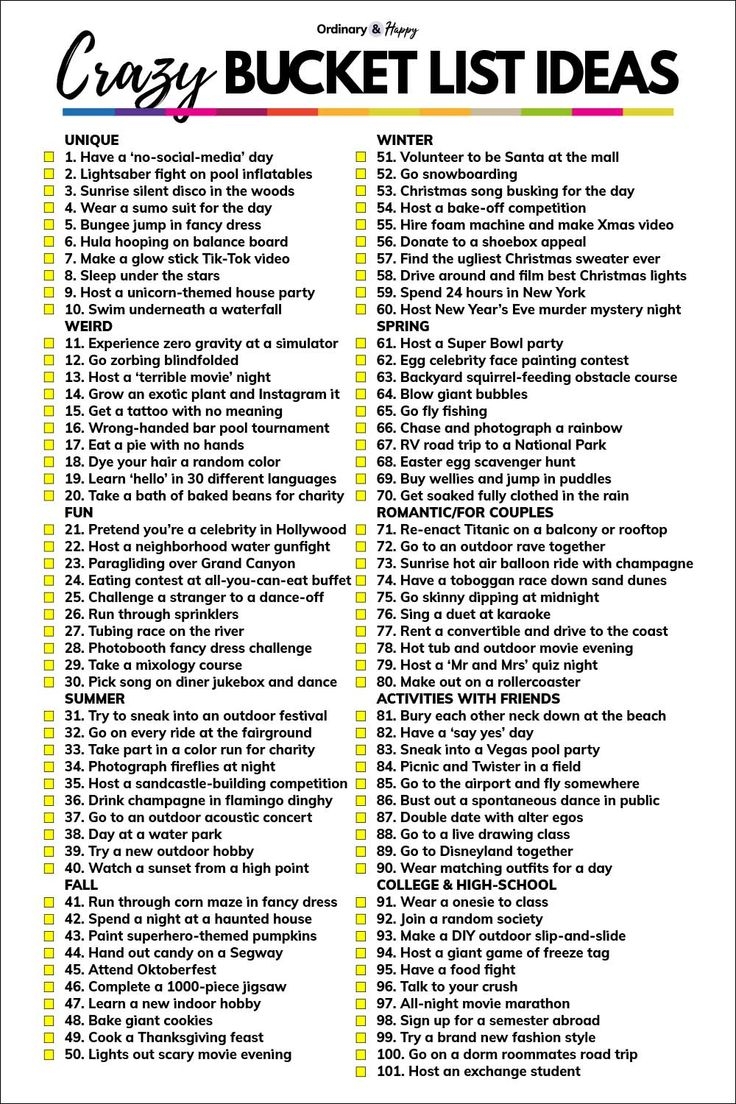 100 Crazy Bucket List Ideas