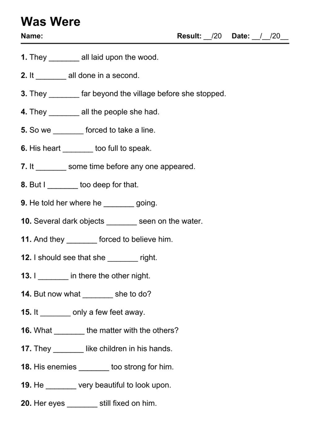 101 Was Were PDF Worksheets With Answers 2091 Exercises Grammarism