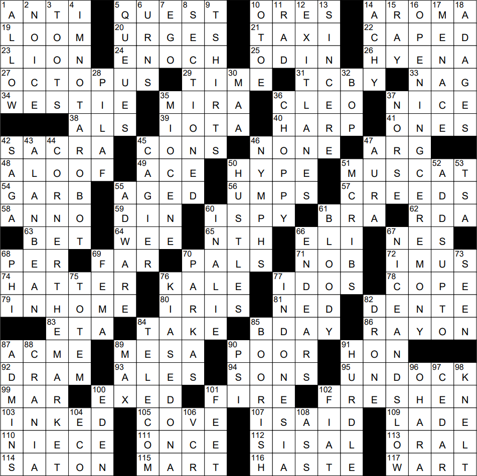 new york times sunday crossword solution