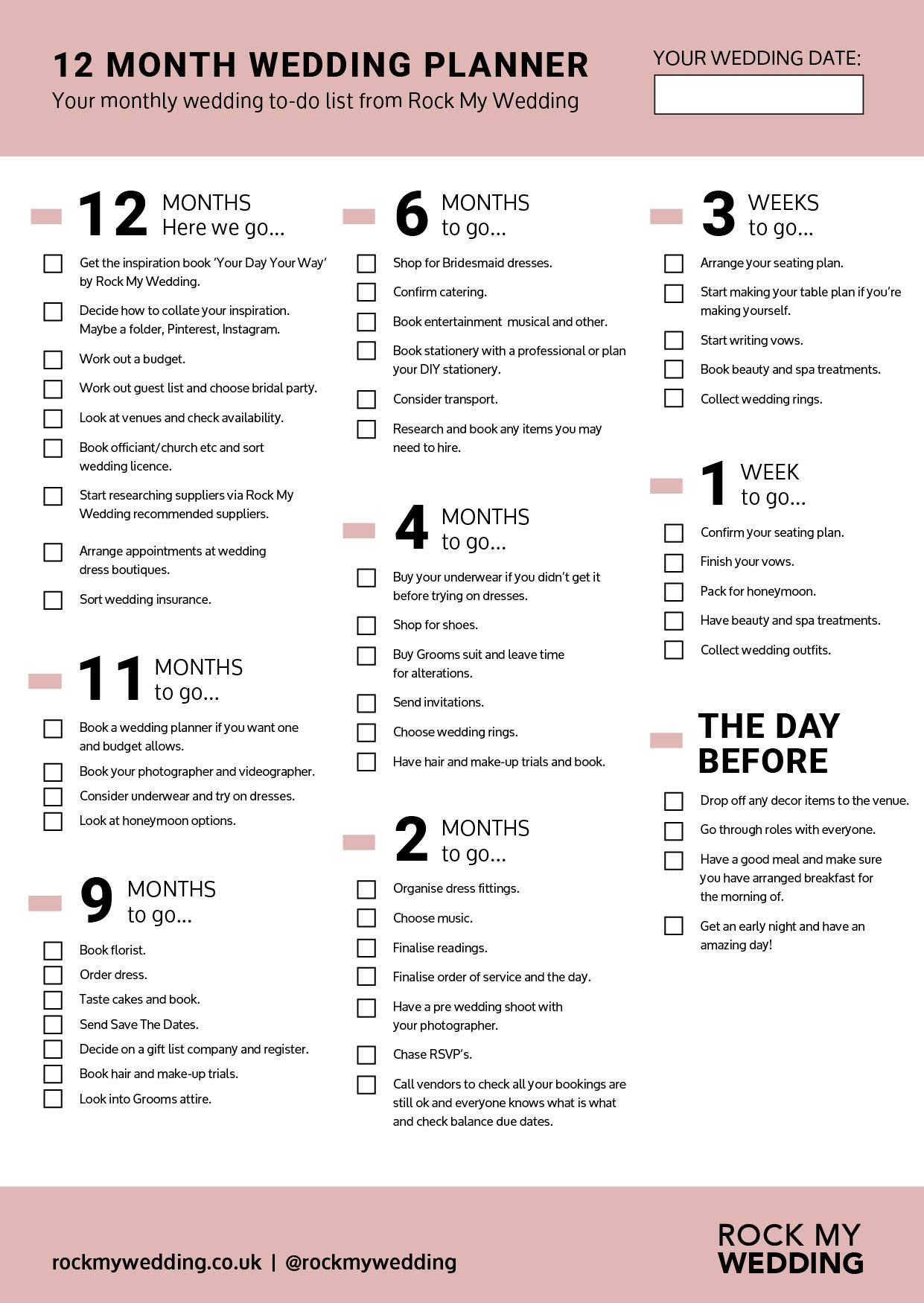 12 Month Wedding Checklist For Planning Your Wedding Day
