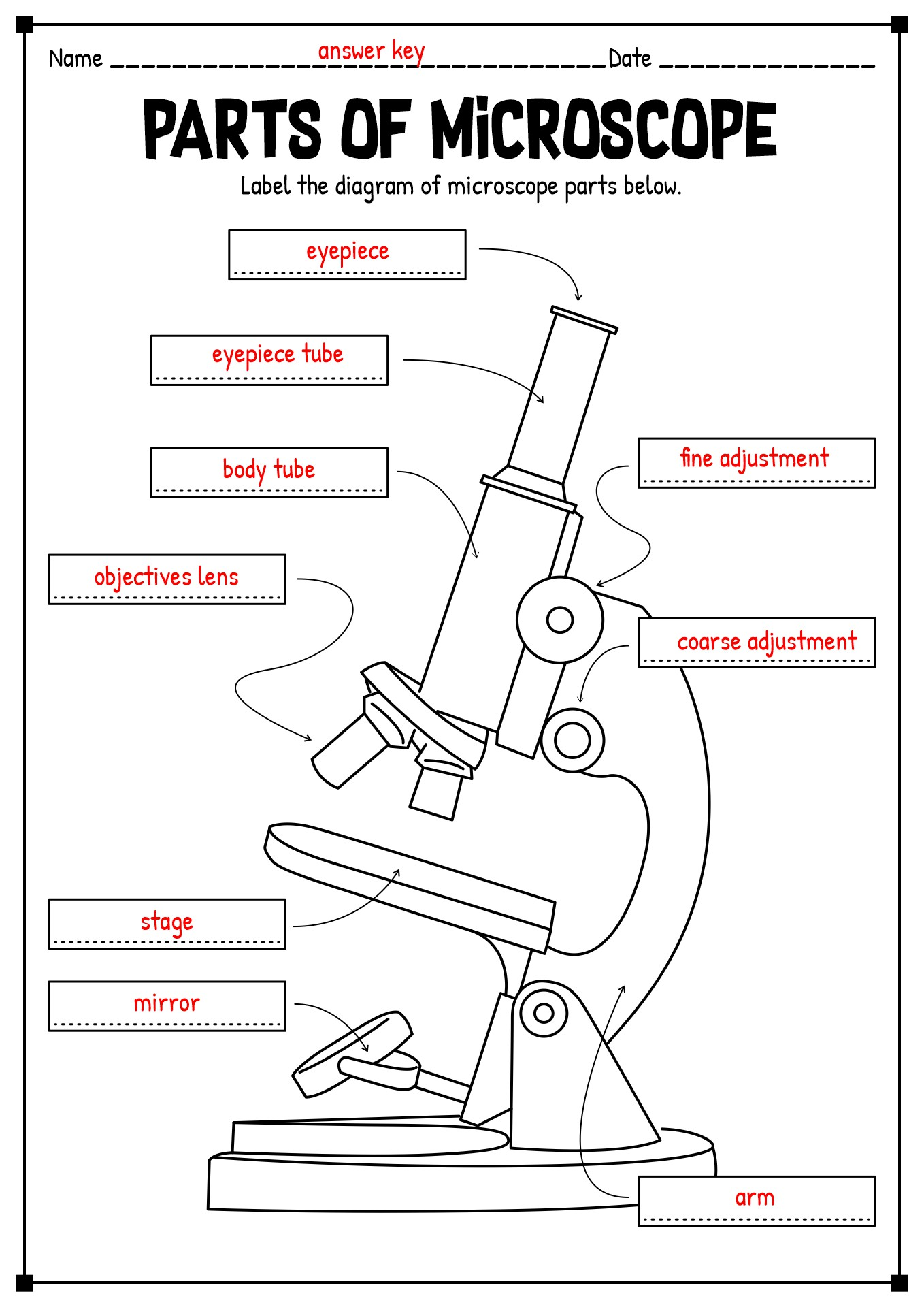 parts of the microscope worksheet