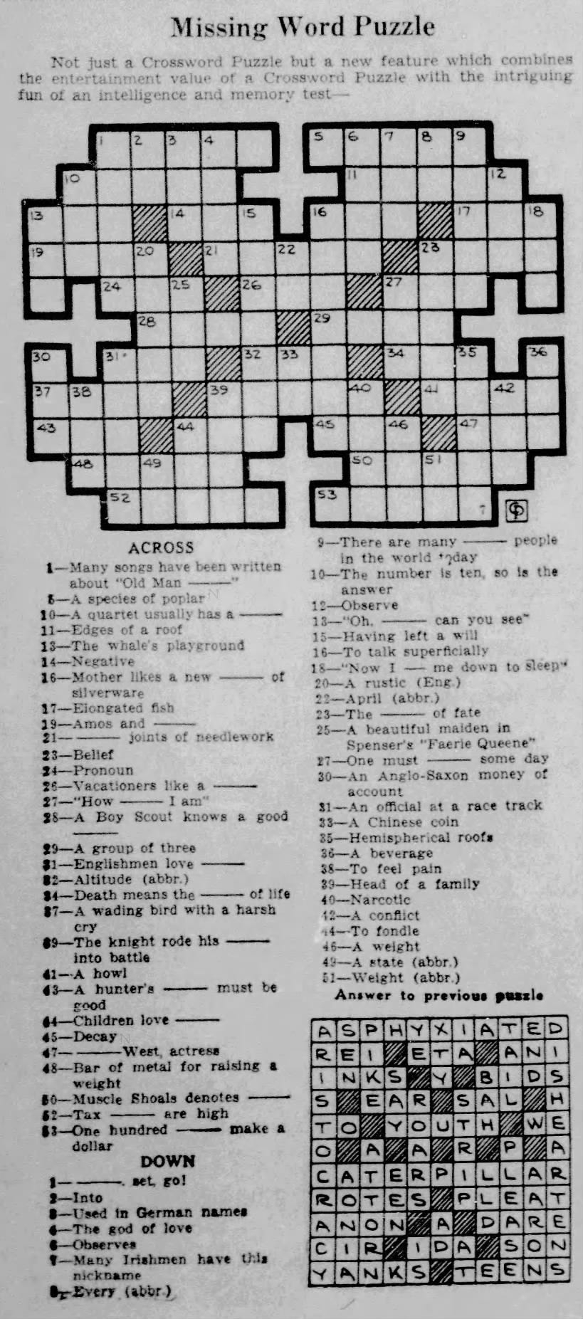 1935 The Year In Crosswords 1 Of 2 T Campbell s Grid