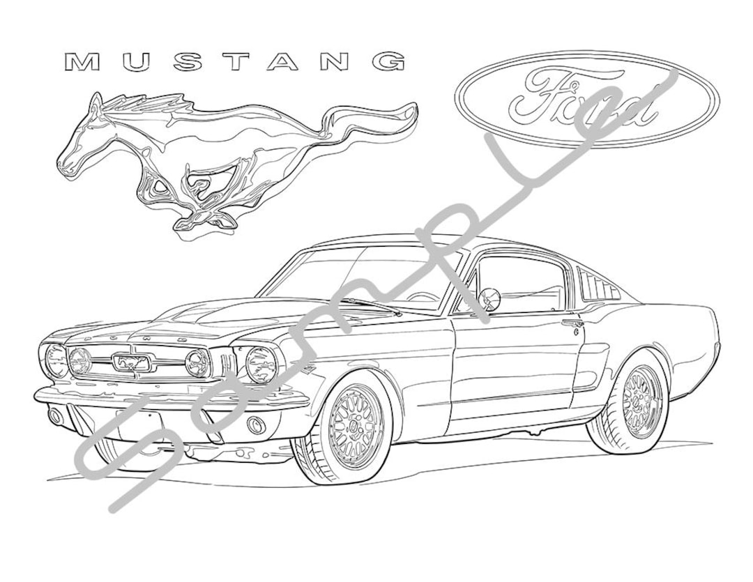 1969 FORD MUSTANG Adult Coloring Page Printable Coloring Page Coloring Page For Adults Digital Instant Download 1 Page Etsy