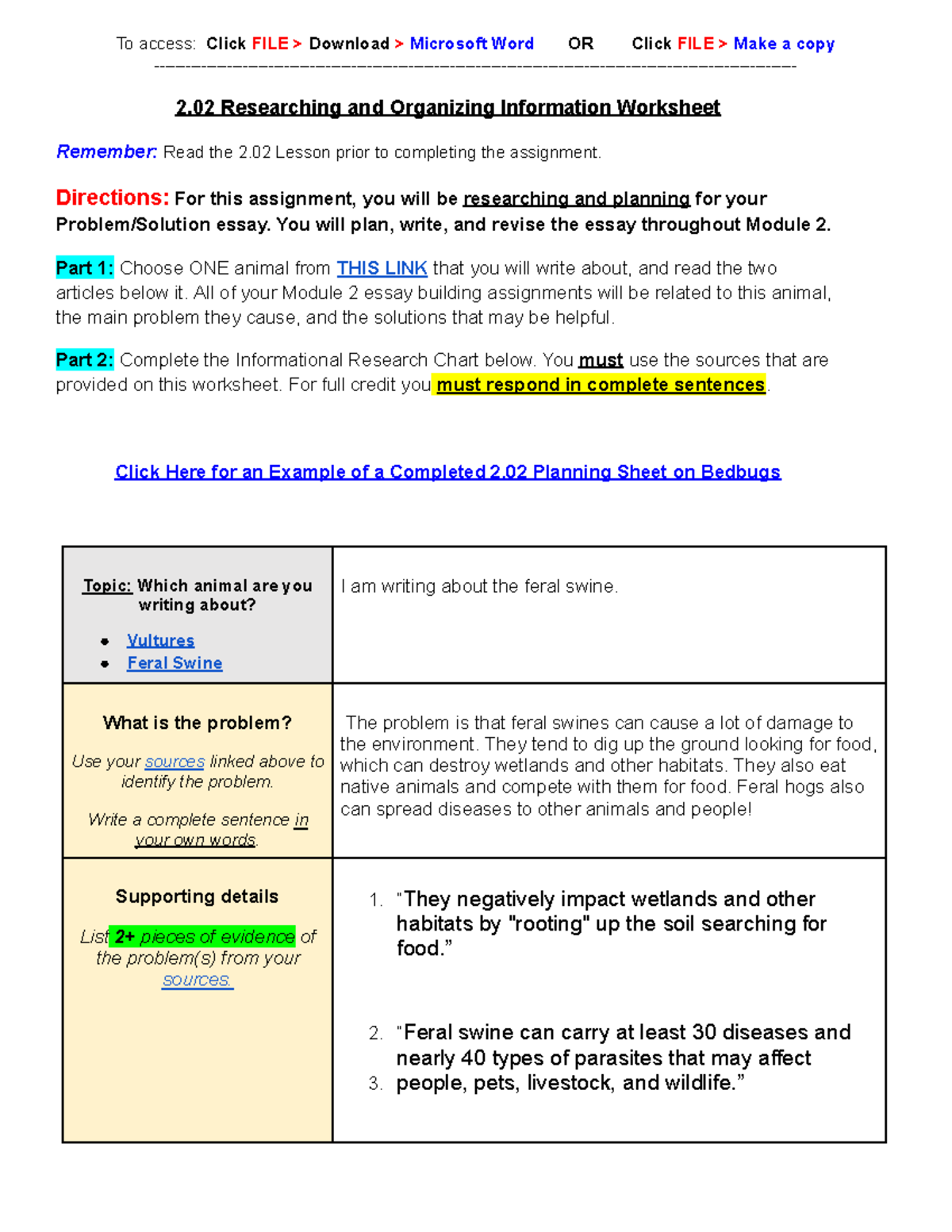 organizing the evidence worksheet answers