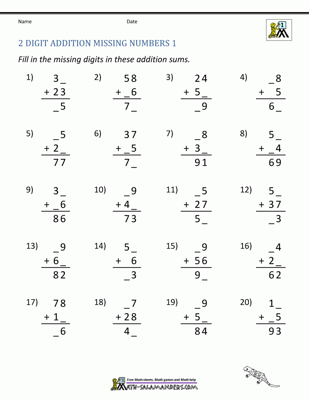 2 Digit Addition Worksheets 2 Digit Addition Worksheets