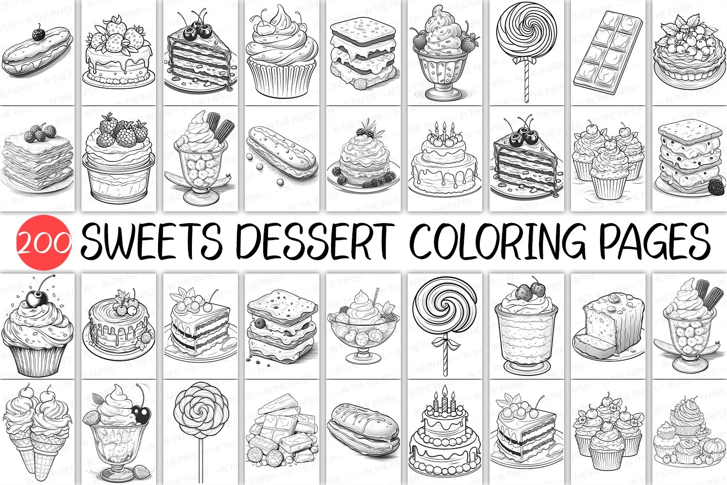 200 Sweets Dessert Coloring Page Kid Adult Book Cup Cake