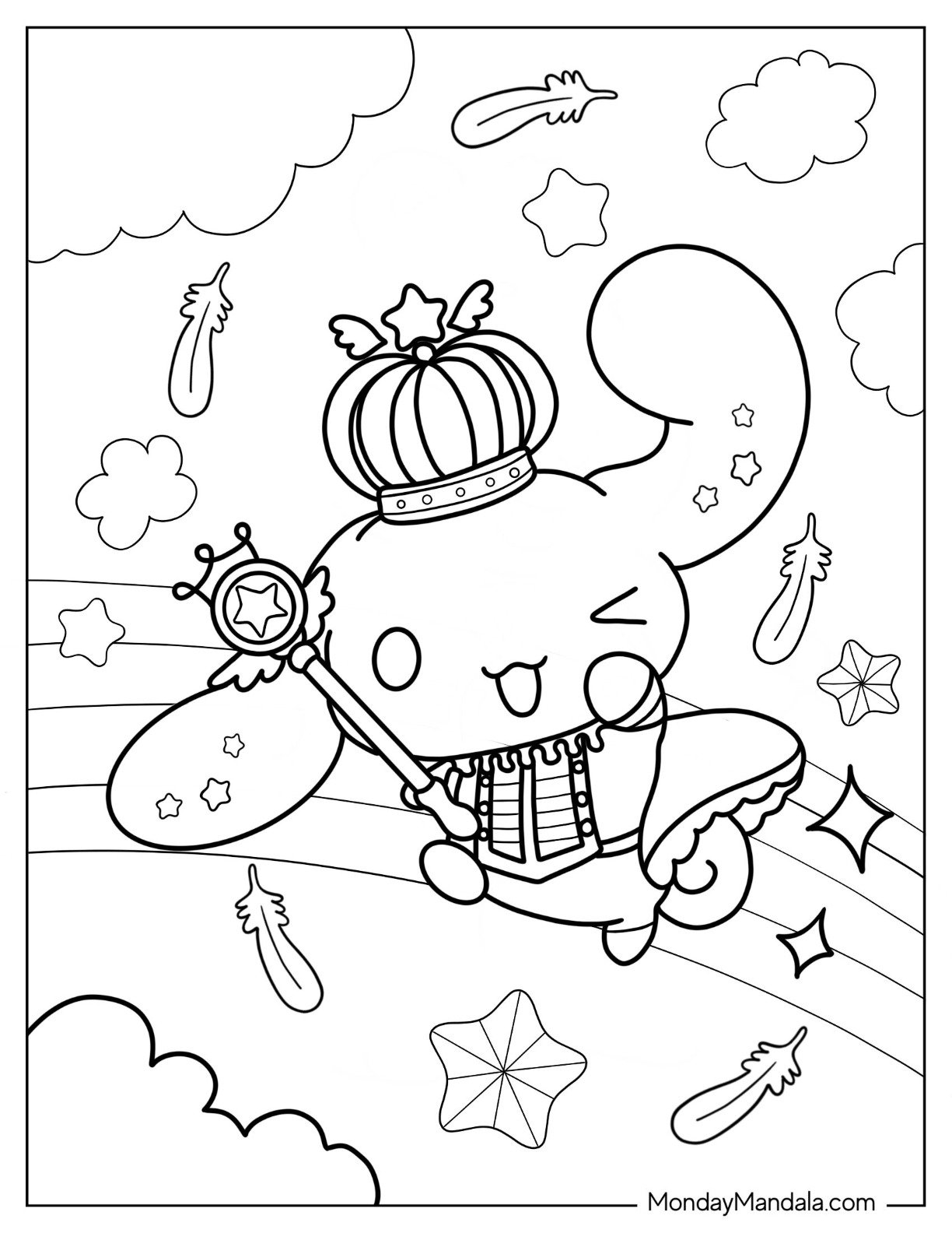 cinnamon roll hello kitty coloring page