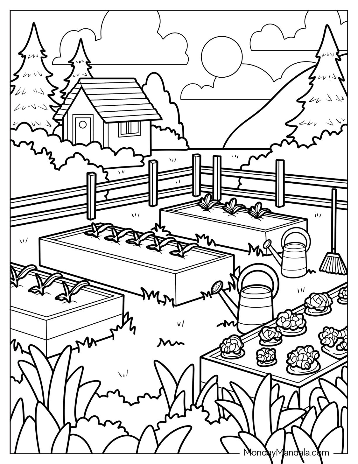 coloring page of a garden