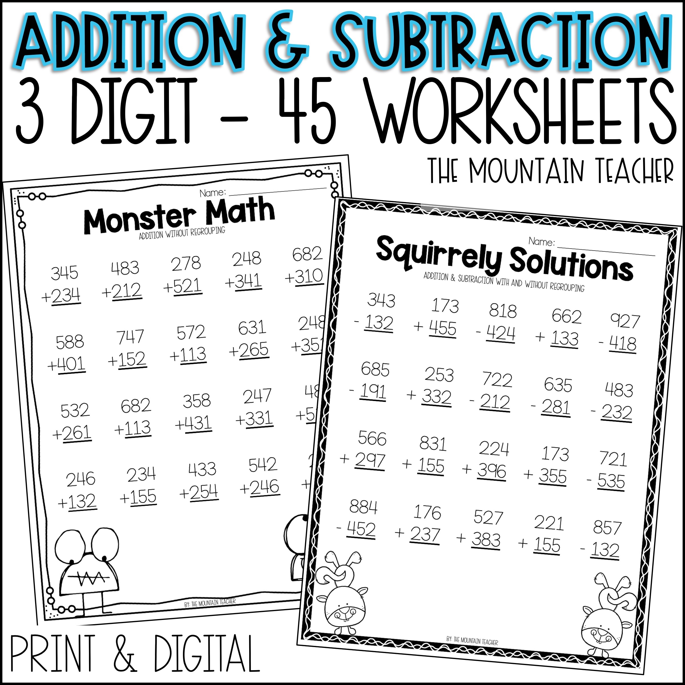 3 Digit Addition And Subtraction Worksheets With And Without Regrouping Made By Teachers