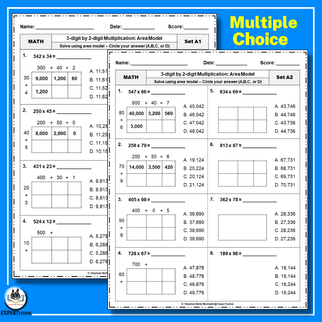 3 Digit By 2 Digit Area Model Multiplication Worksheets Made By Teachers