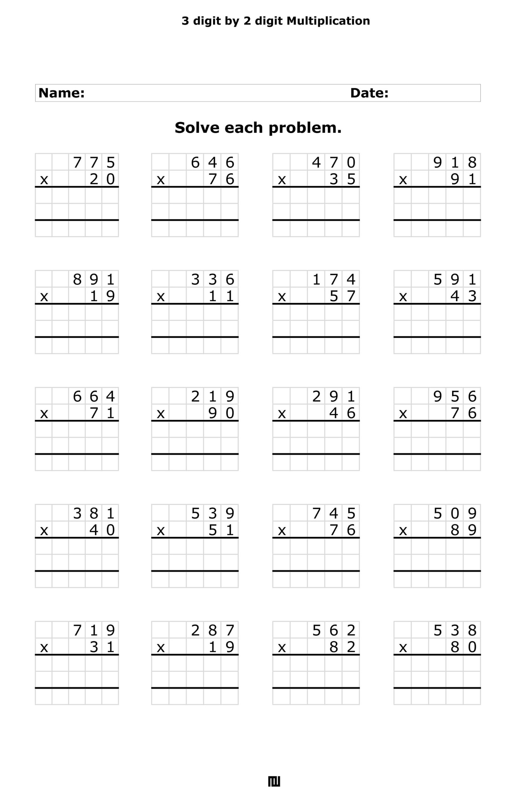 3 by 2 digit multiplication worksheets