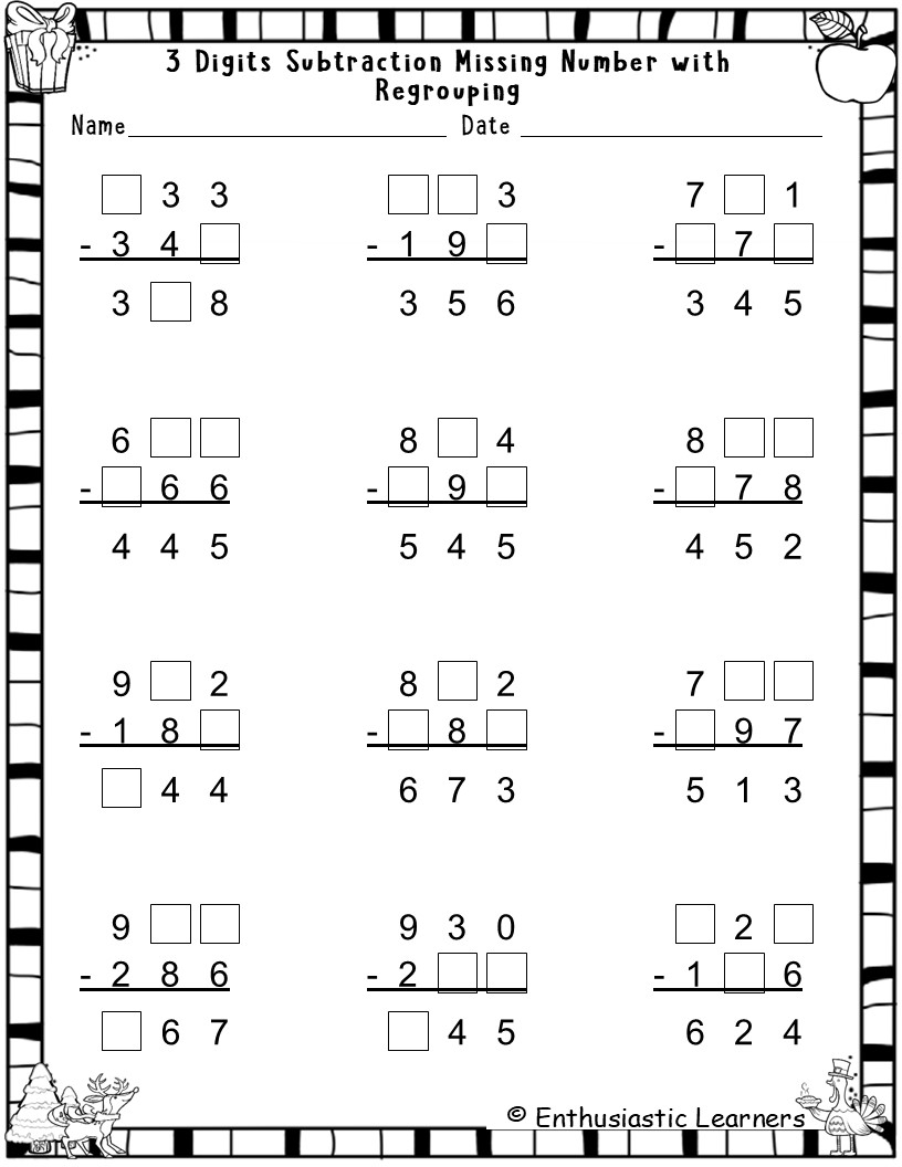 3 Digit Subtraction With Regrouping Missing Numbers Worksheets Math Teaching Resources 3 Digit Subtraction With Regrouping Missing Numbers Worksheets Math Teaching Resources