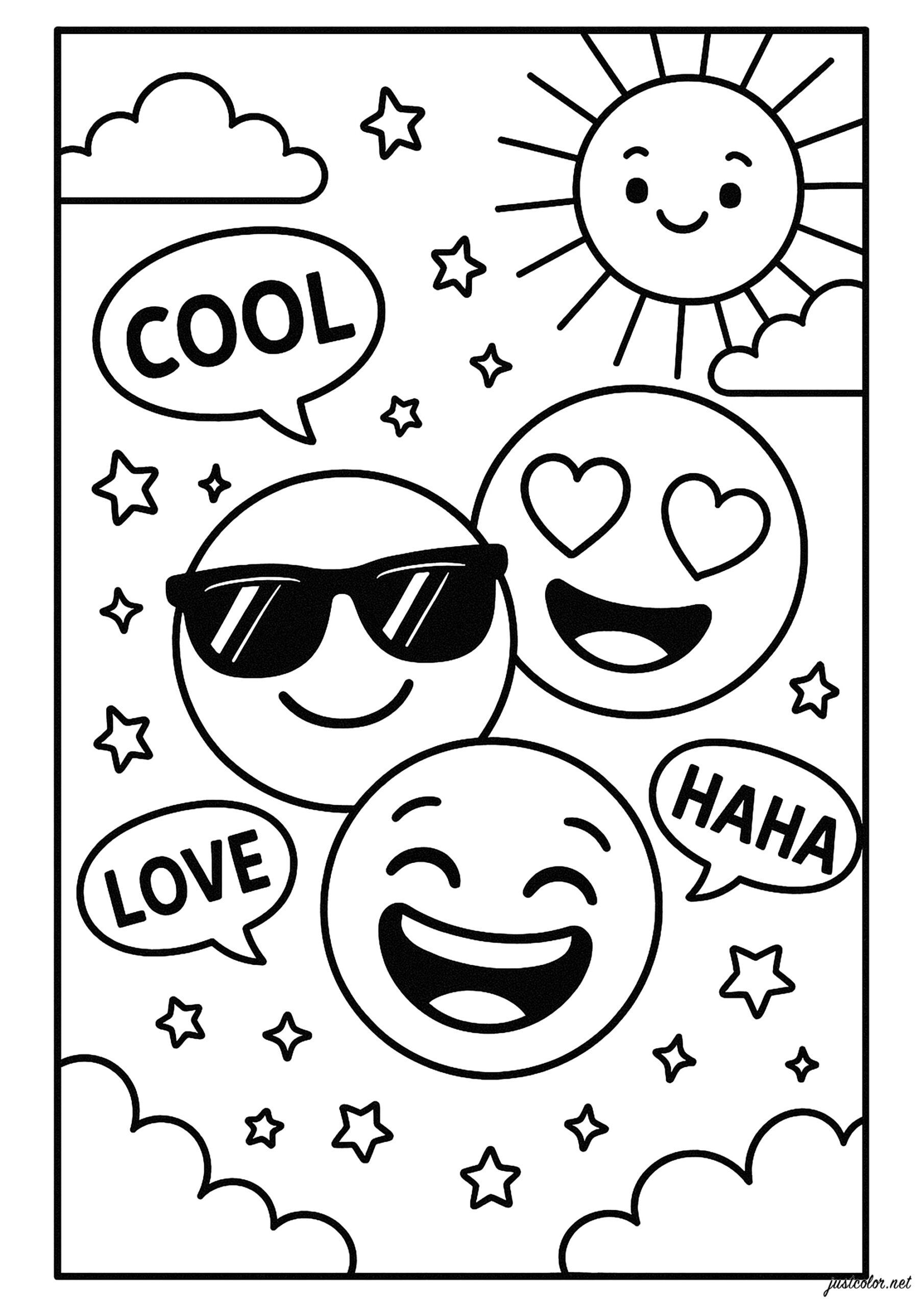 3 Fun Emojis In The Sun Emoji Coloring Pages