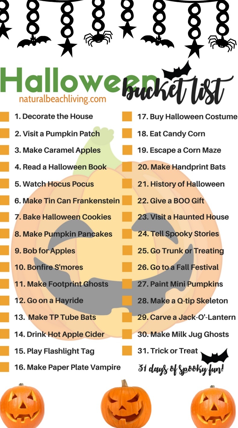 31 Halloween Bucket List Ideas Free Printable Bucket List Natural Beach Living