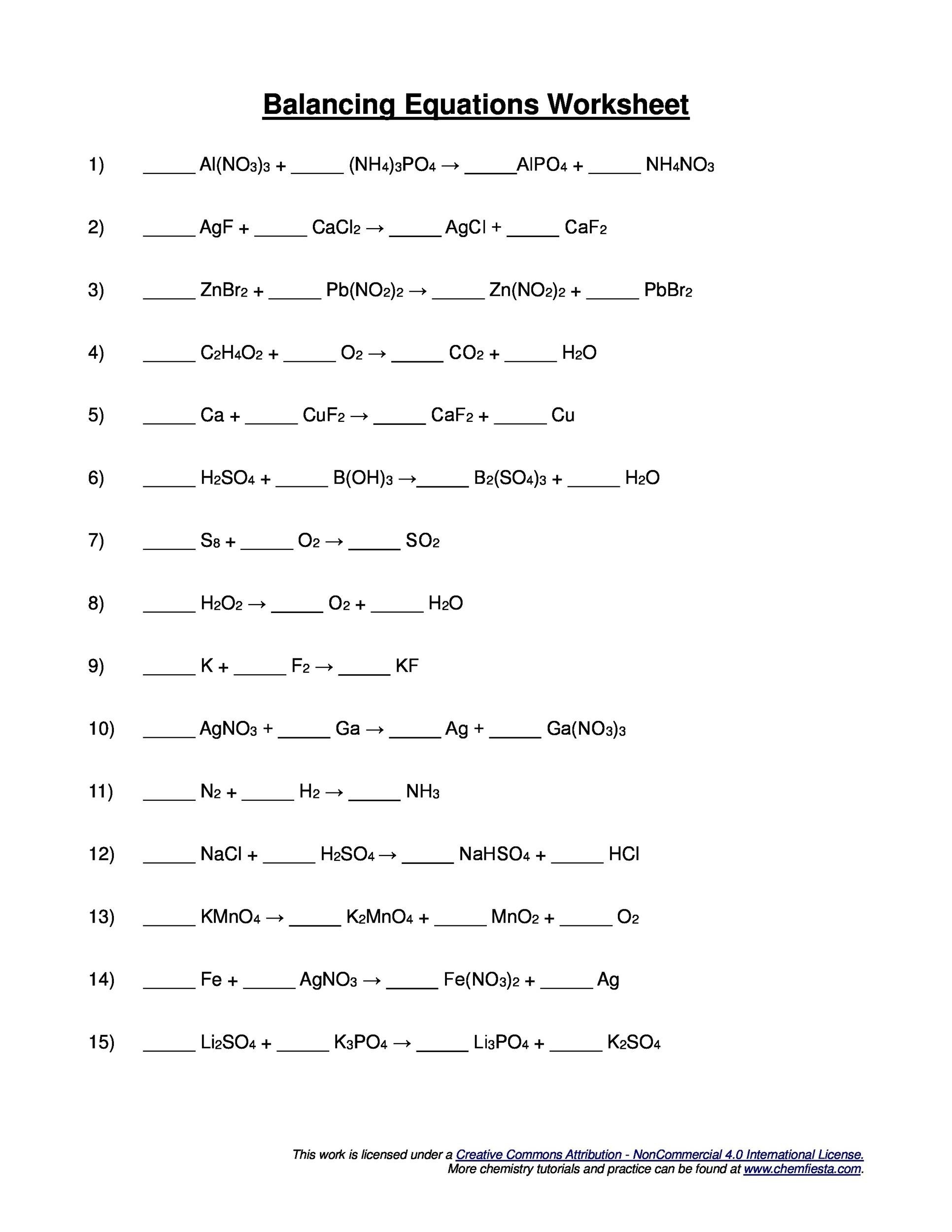 49 Balancing Chemical Equations Worksheets with Answers 