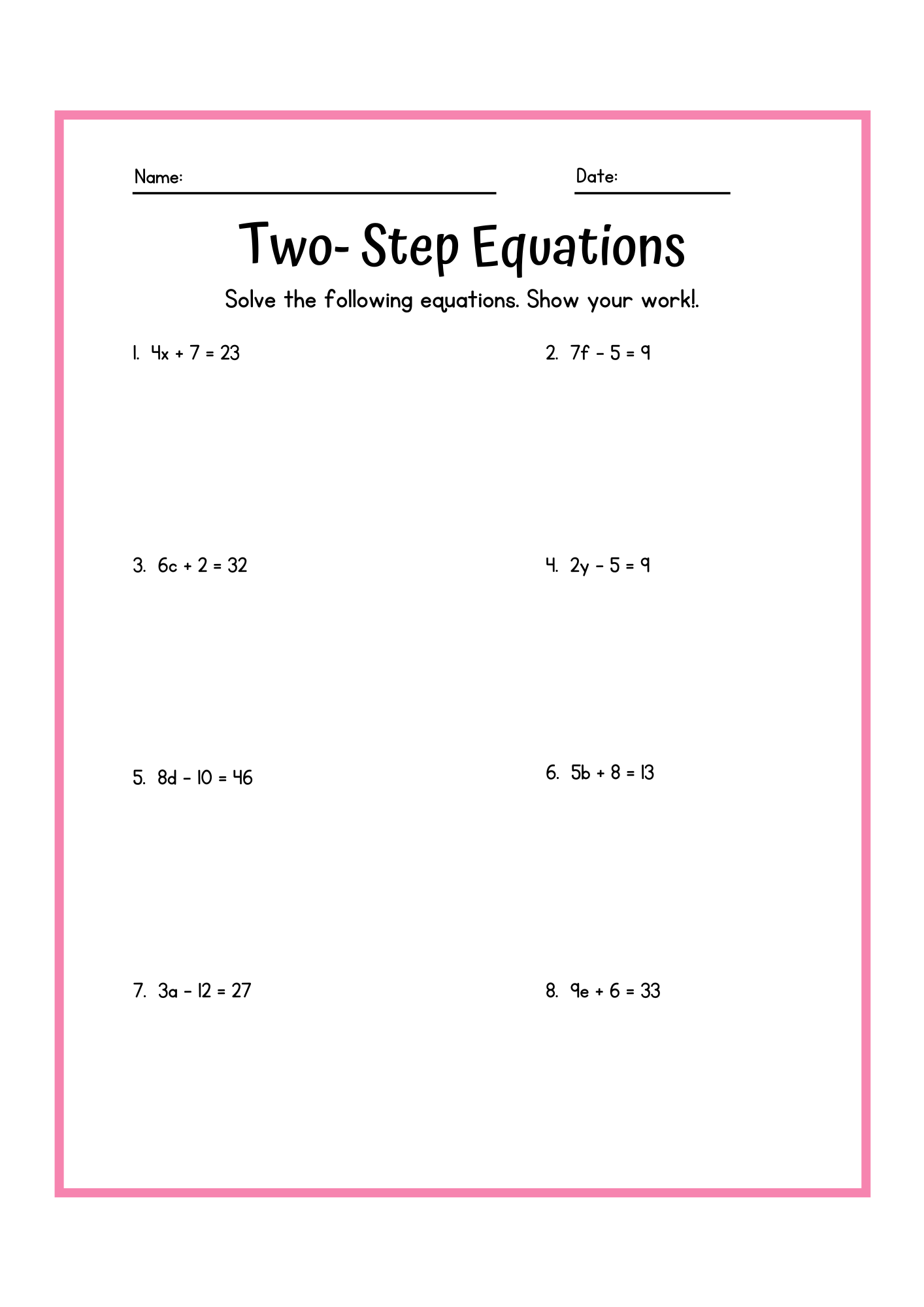 two-step equations worksheets