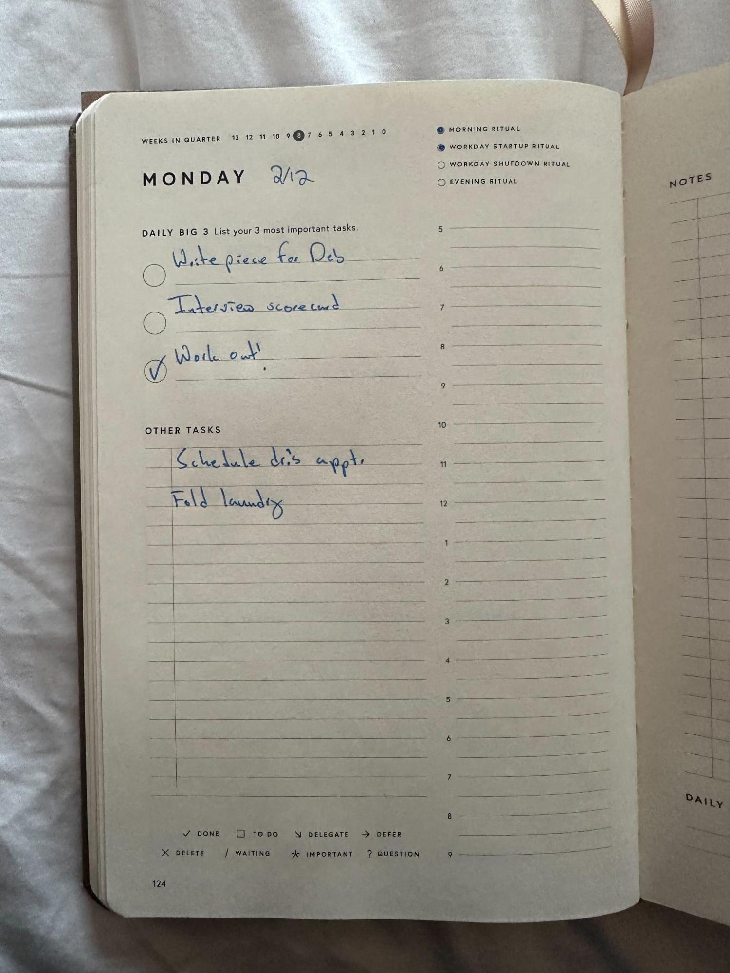 to do list in a book
