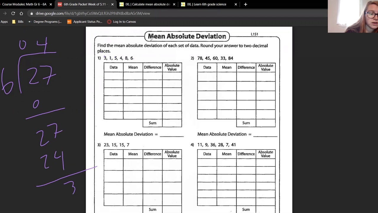 6th Grade Math Mean Absolute Deviation Worksheet 5 11 20 YouTube