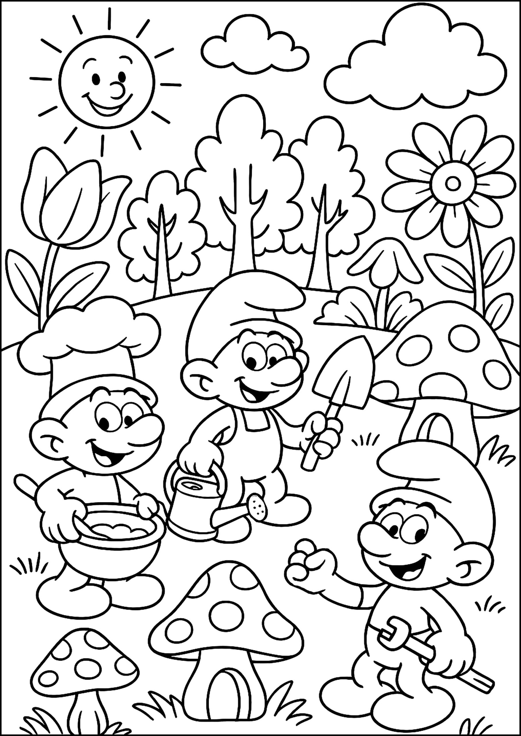 A Happy Day In The Forest The Smurfs Coloring Pages