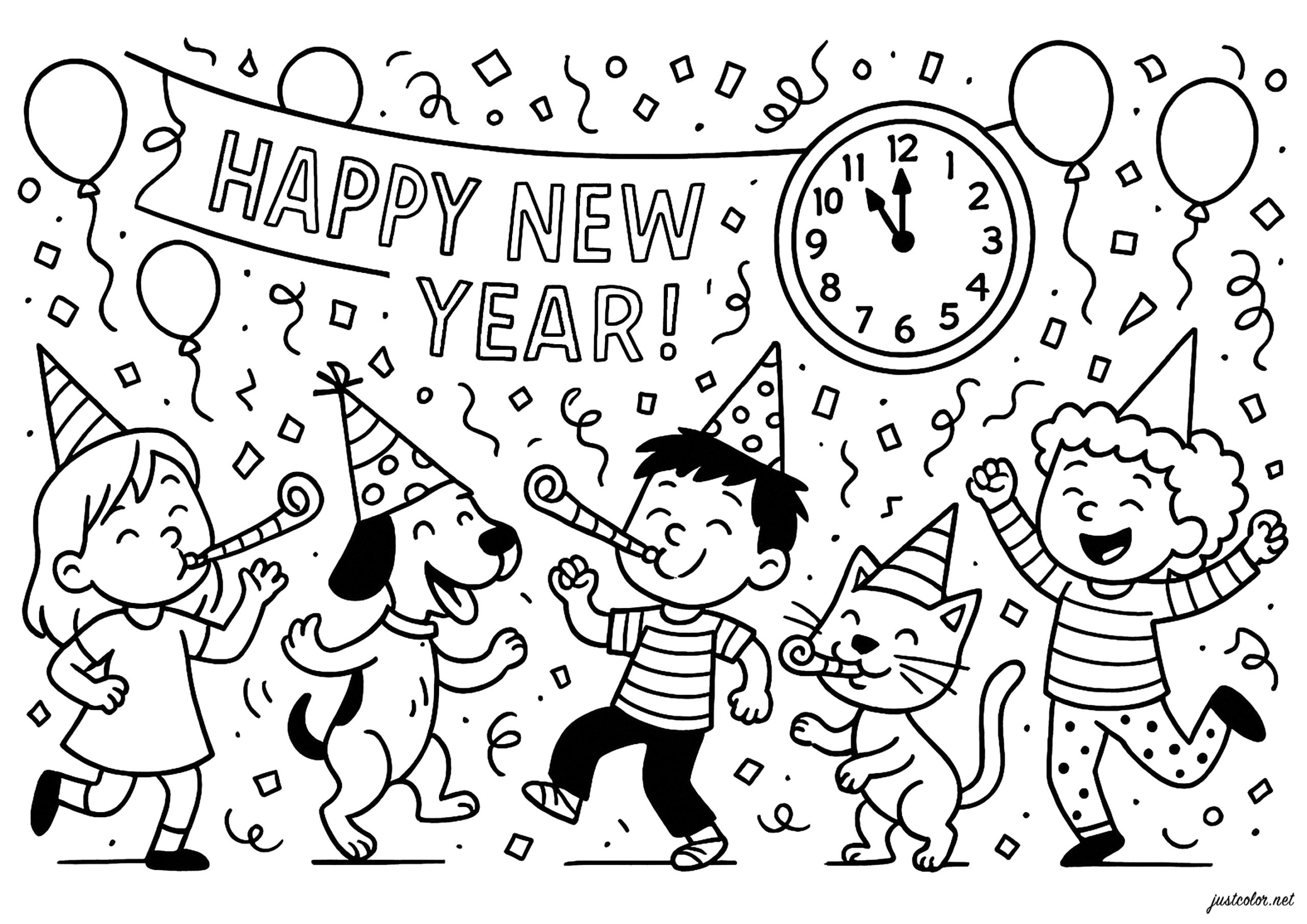A Joyful Party To Celebrate With Friends Happy New Year Coloring Pages For Kids A Joyful Party To Celebrate With Friends Happy New Year Coloring Pages For Kids