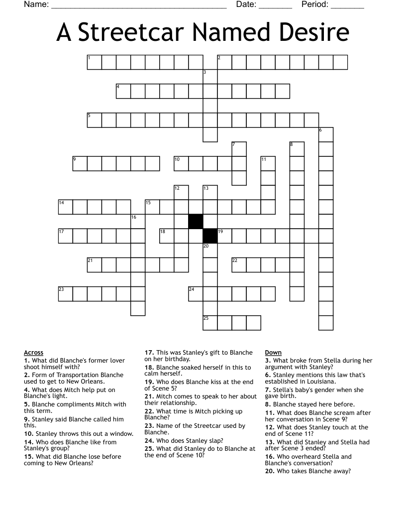 A Streetcar Named Desire Crossword WordMint A Streetcar Named Desire Crossword WordMint