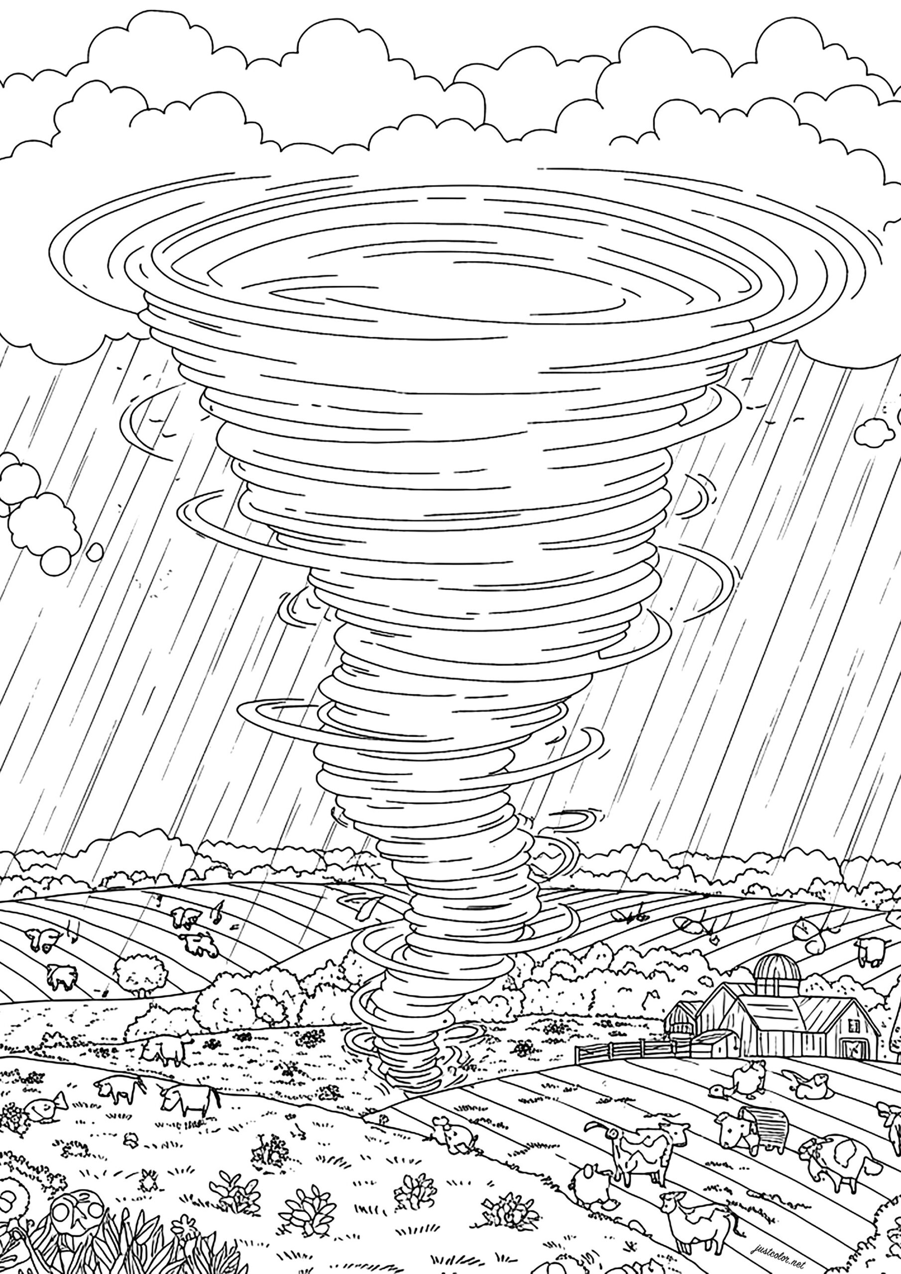 A Tornado In A Cow Field Tornado Coloring Pages