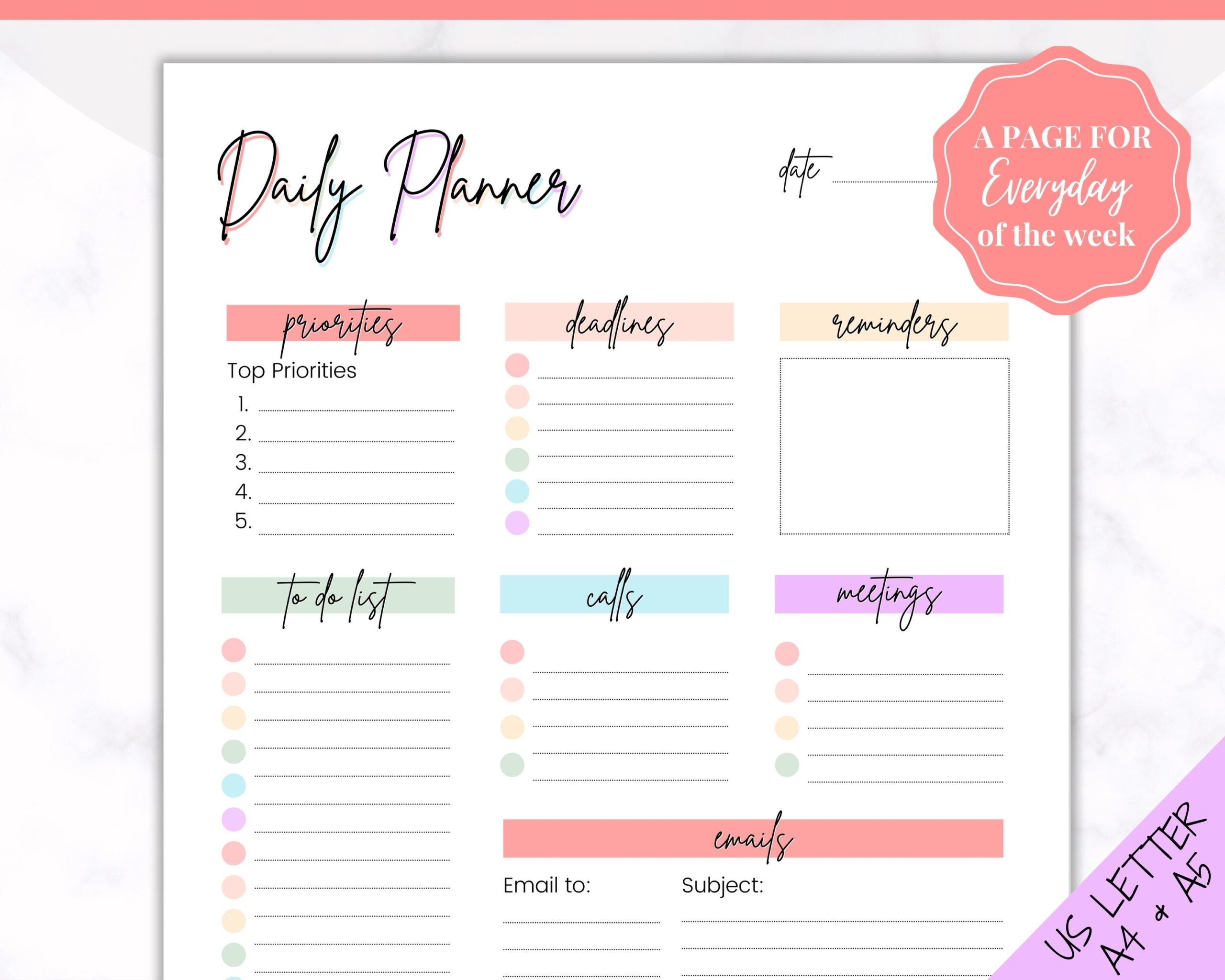 A5 DAILY PLANNER PRINTABLE To Do List Printable Productivity Day Planner For Work Work Day Diary Insert Template Insert Organize Etsy