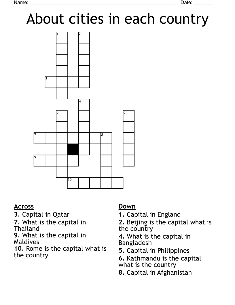About Cities In Each Country Crossword WordMint About Cities In Each Country Crossword WordMint