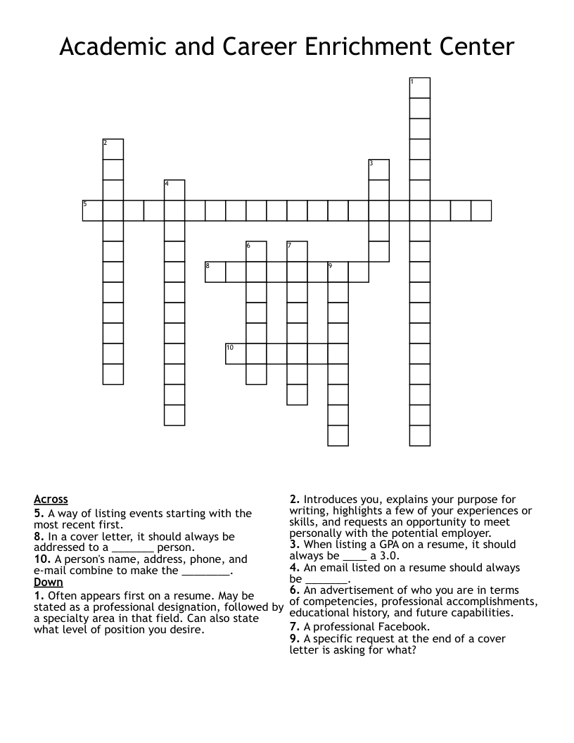 Academic And Career Enrichment Center Crossword WordMint