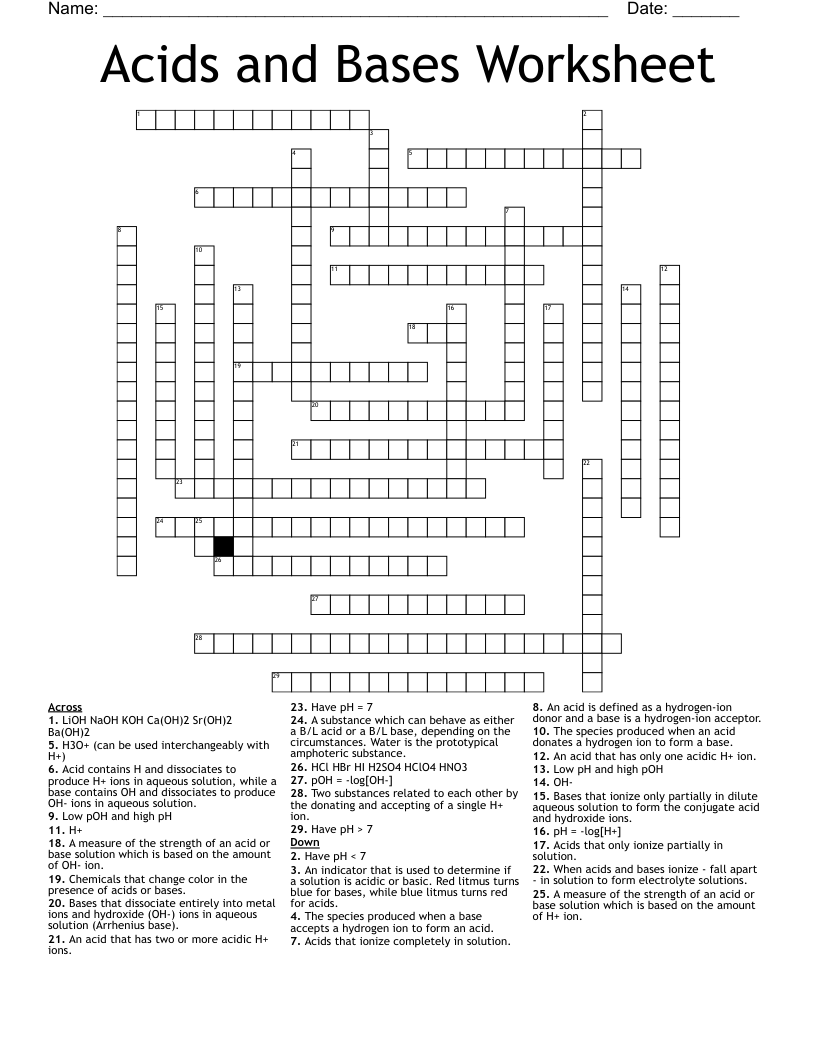 Acids And Bases Worksheet Crossword WordMint Acids And Bases Worksheet Crossword WordMint