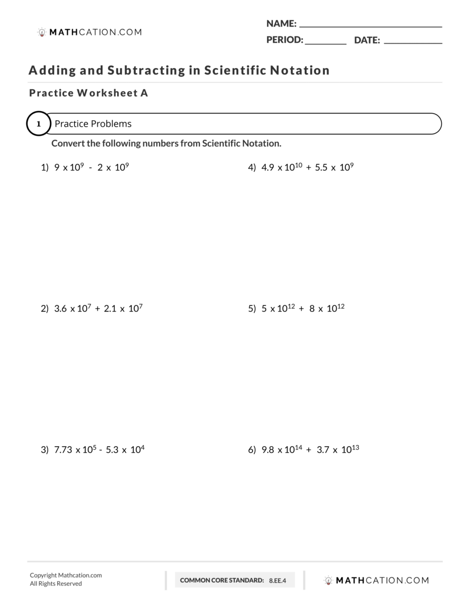 Adding And Subtracting In Scientific Notation Worksheet Practice Worksheets Library