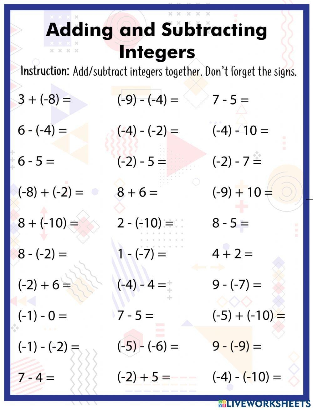 Adding And Subtracting Integers Worksheet For 3 Worksheets Library Adding And Subtracting Integers Worksheet For 3 Worksheets Library
