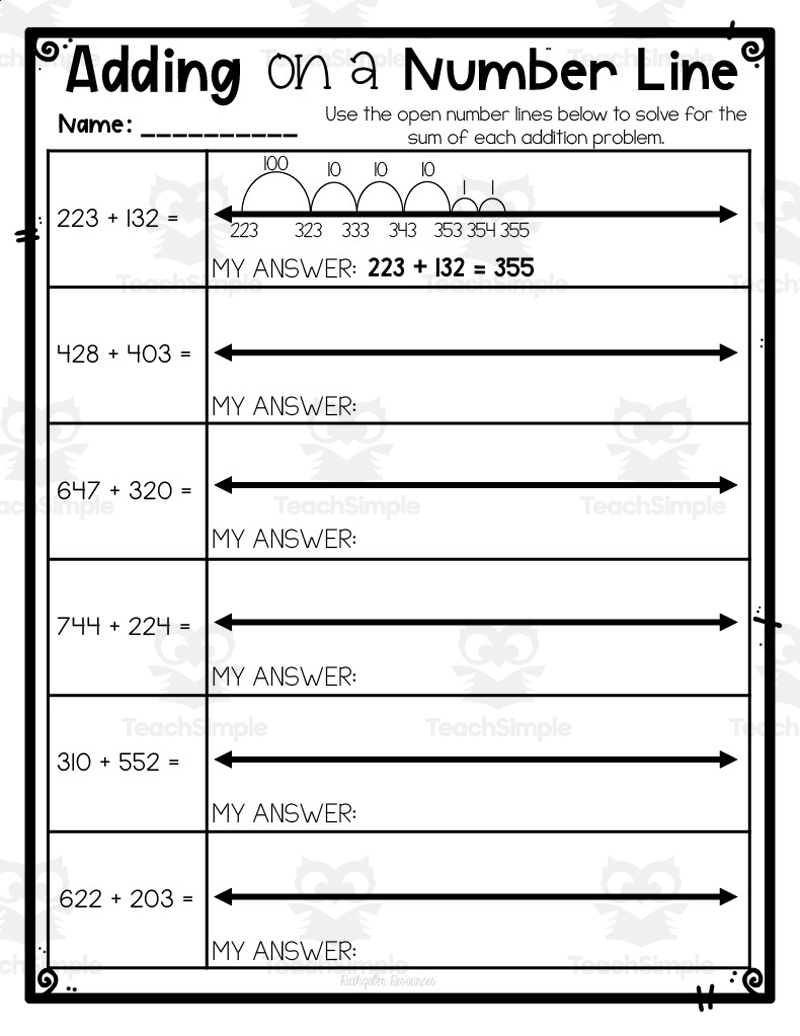 Adding On A Number Line Worksheet By Teach Simple
