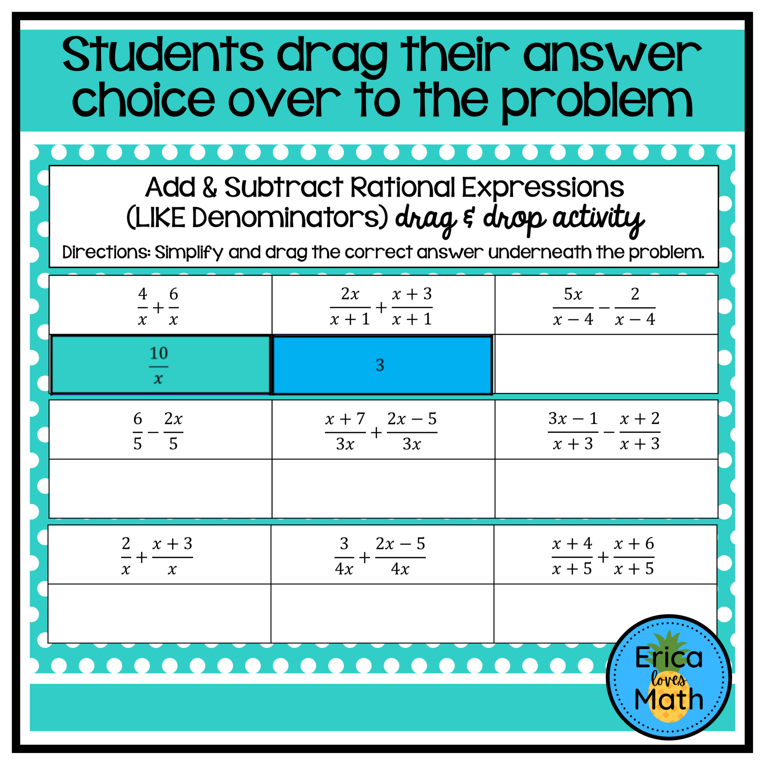 Adding Subtracting Rational Expressions Digital Drag Drop Activity Classful