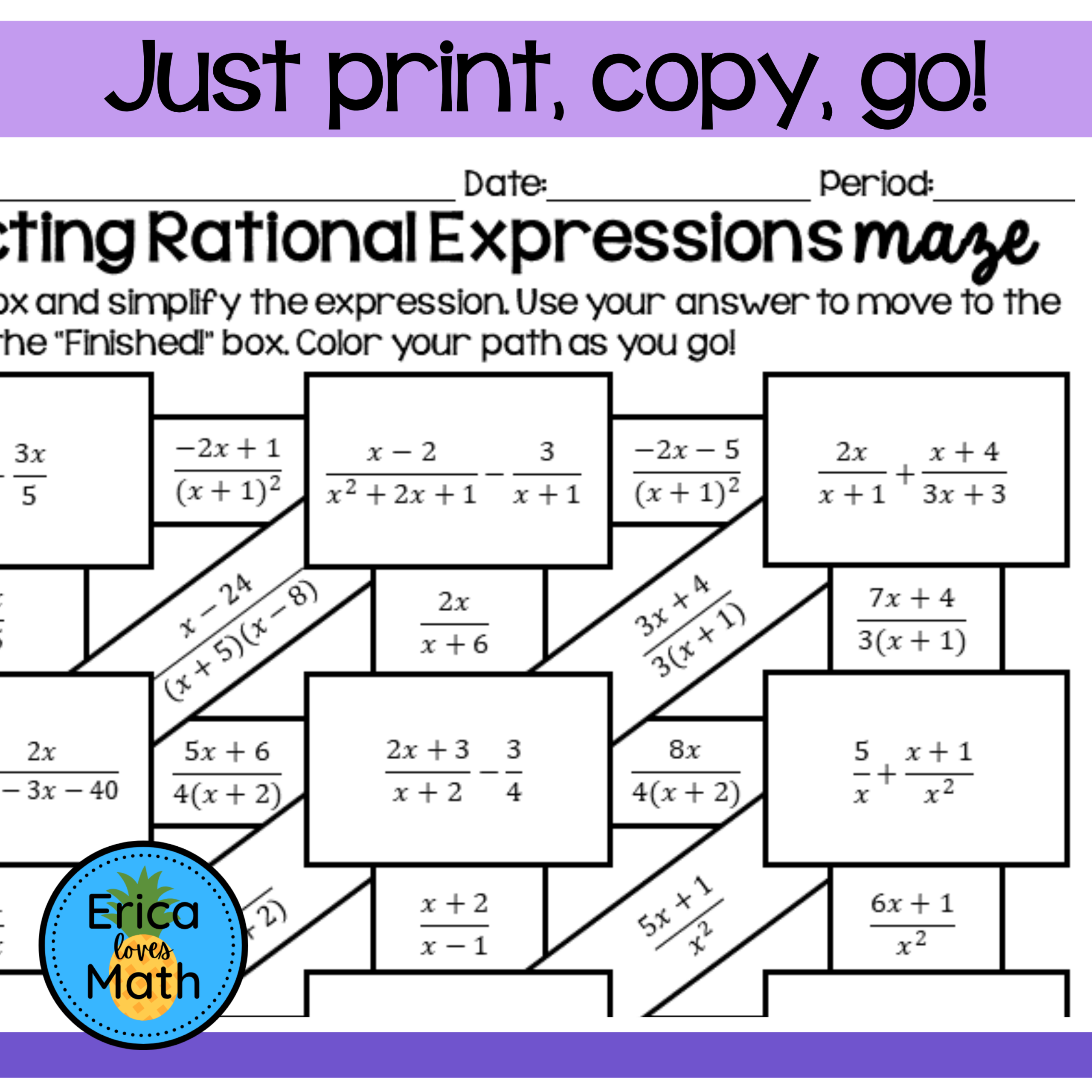 Adding Subtracting Rational Expressions Maze Worksheet Activity Classful