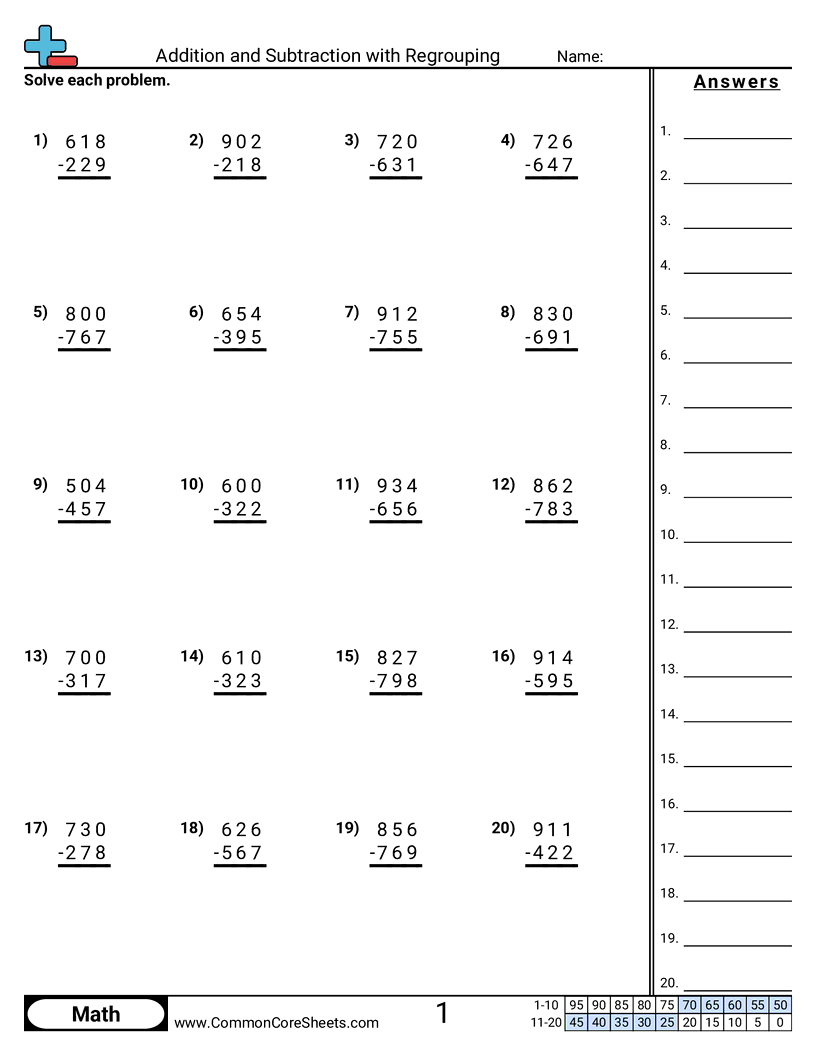 addition and subtraction with regrouping worksheets