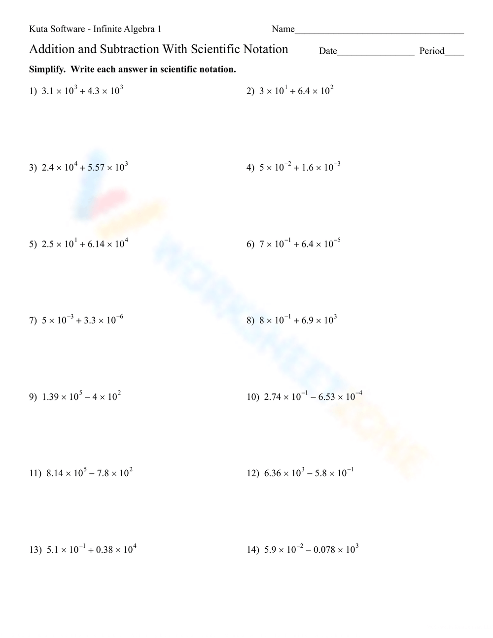 Addition And Subtraction With Scientific Notation Worksheet Worksheets Library