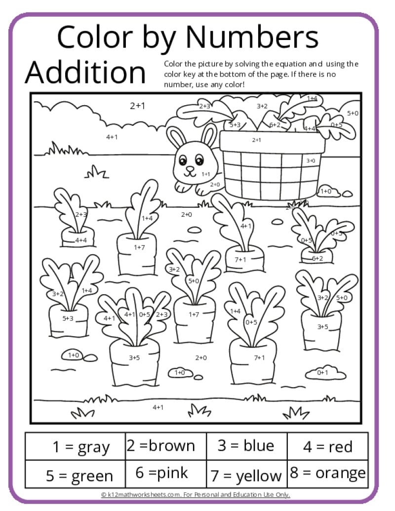 Addition Color By Number Printable Activities