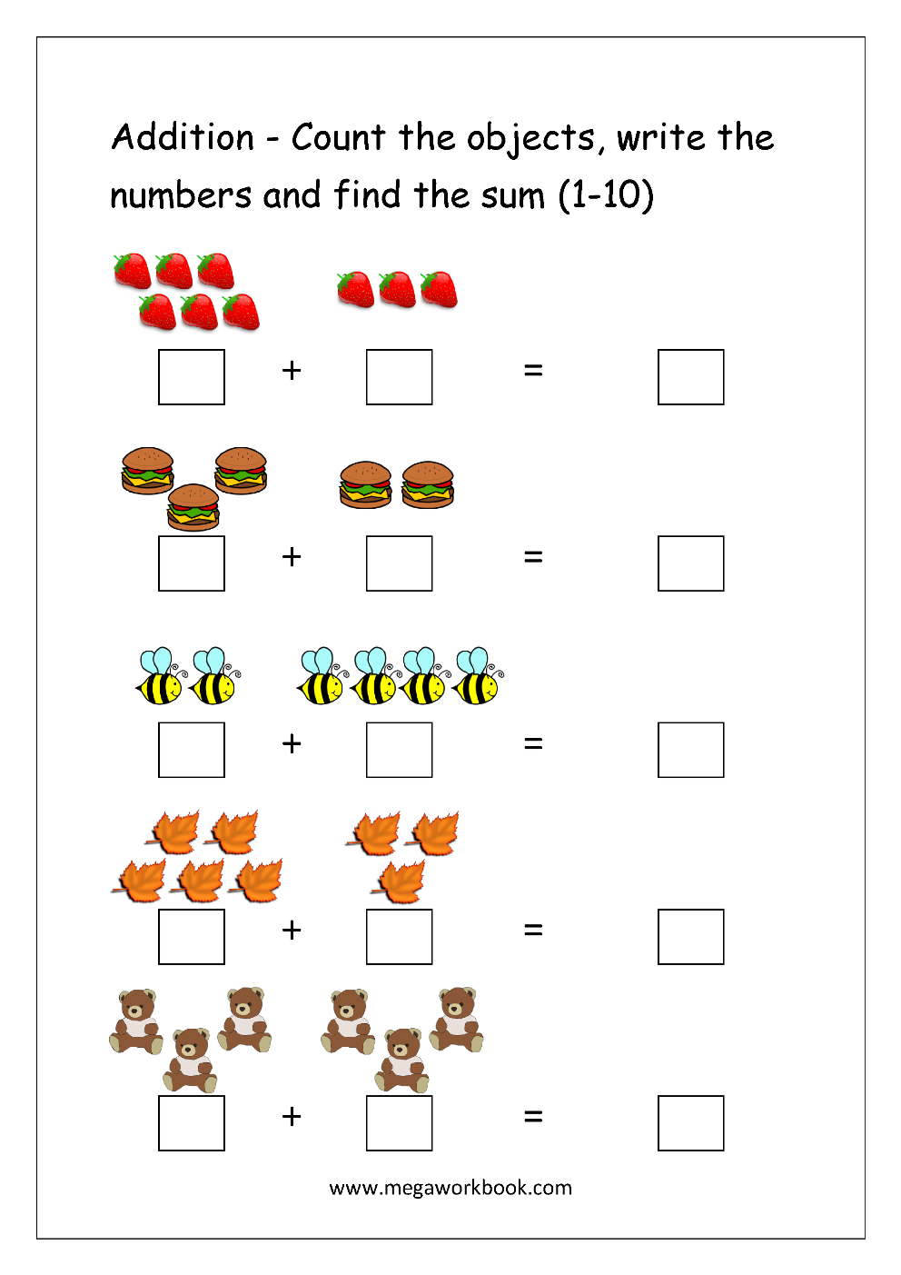 addition worksheet for kindergarten