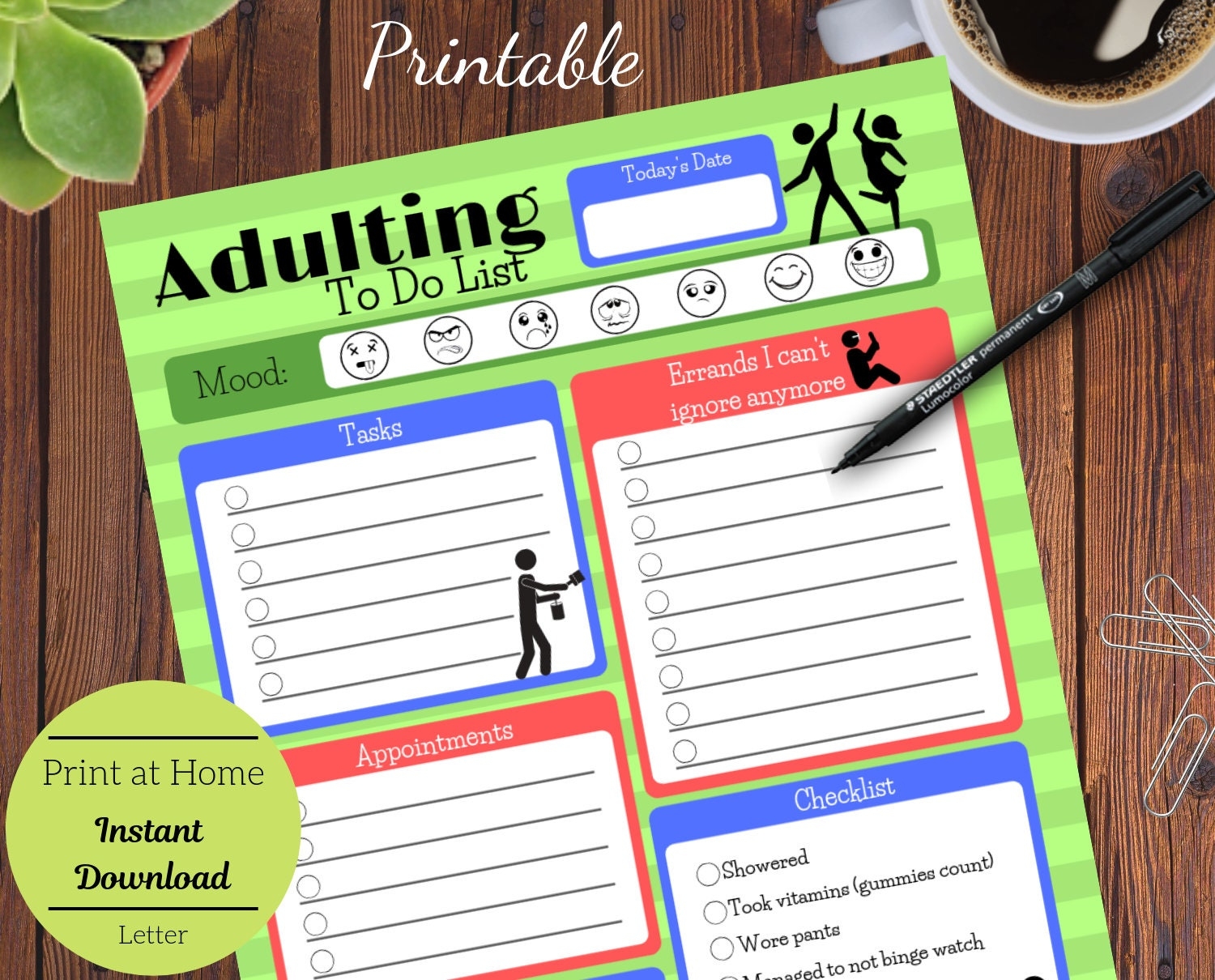 Adulting Checklist Funny Printable Humor To Do List Task Manager Planner Insert Chore Chart Letter Printable Etsy