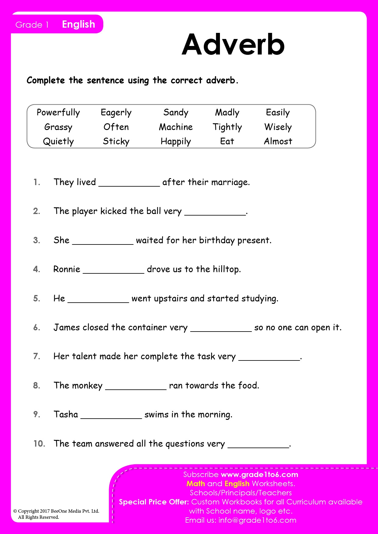 Adverb Worksheets Grade 1 Grade1to6 Worksheets Library Adverb Worksheets Grade 1 Grade1to6 Worksheets Library