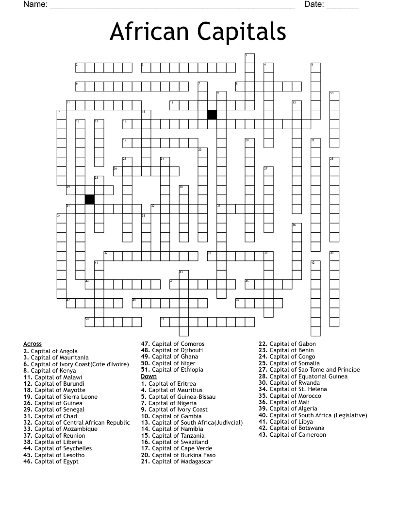 African Capitals Crossword WordMint
