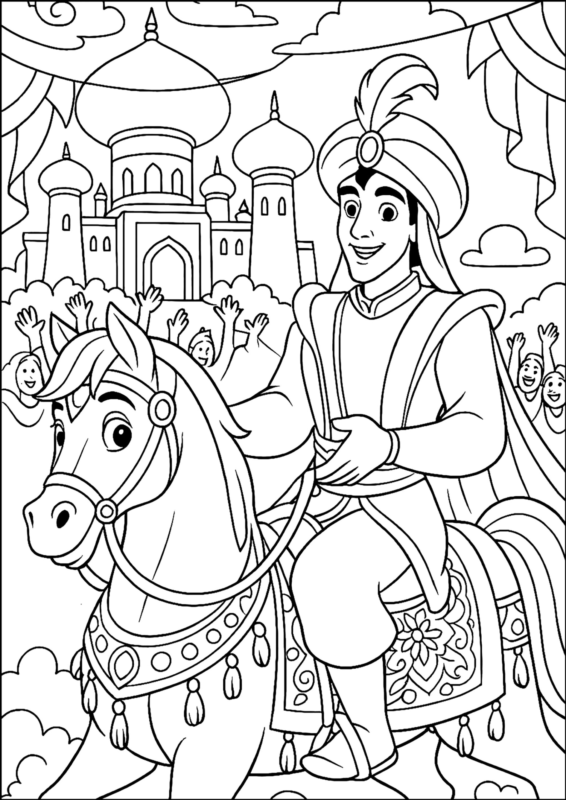 Aladdin In Royal Procession Aladdin Coloring Pages