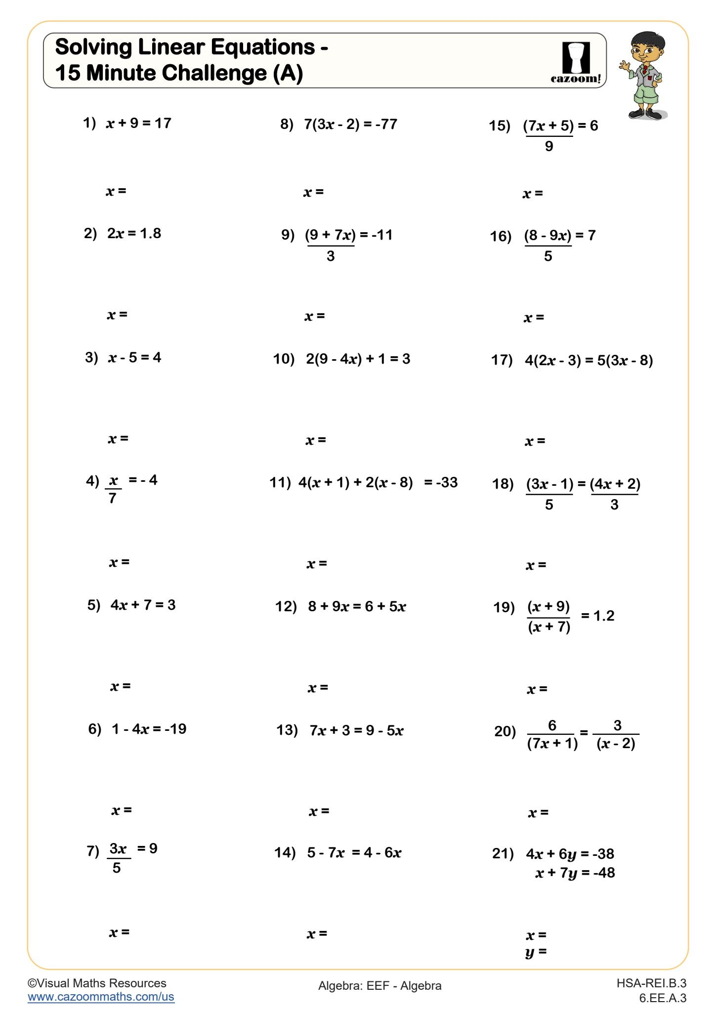 8th grade math linear equations worksheets