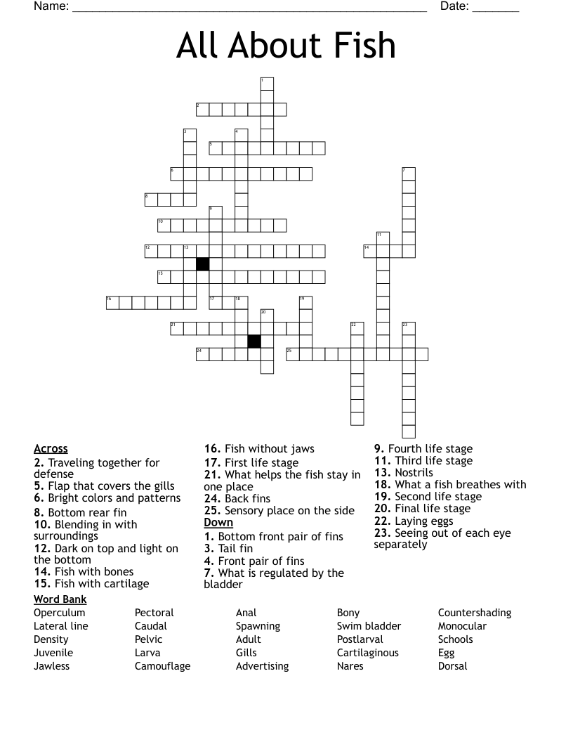 All About Fish Crossword WordMint