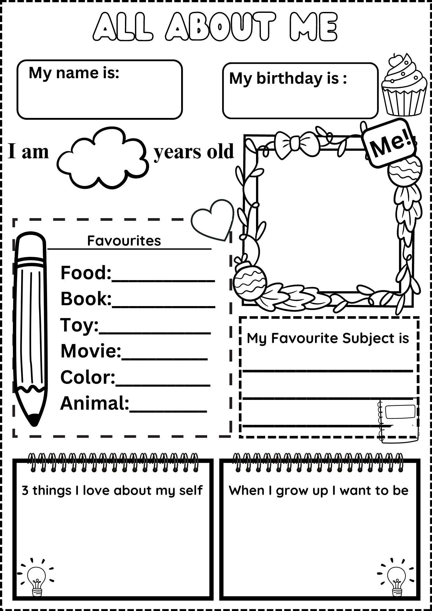 all about me worksheet for kids