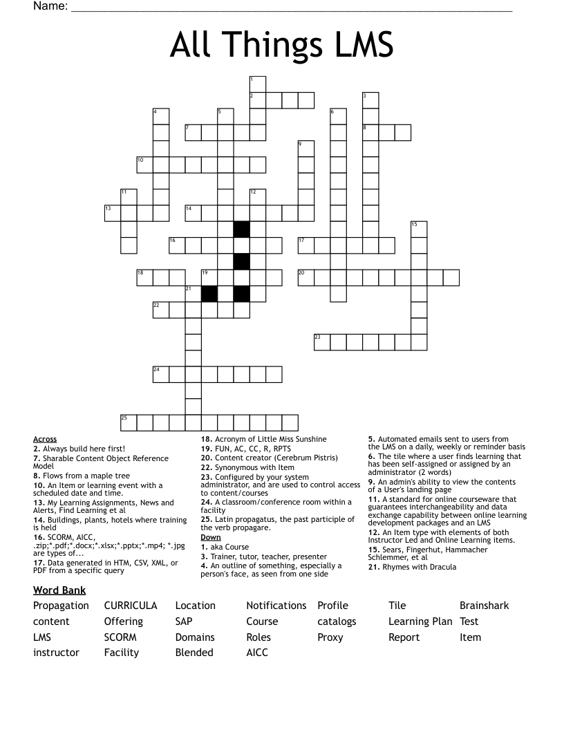 All Things LMS Crossword WordMint