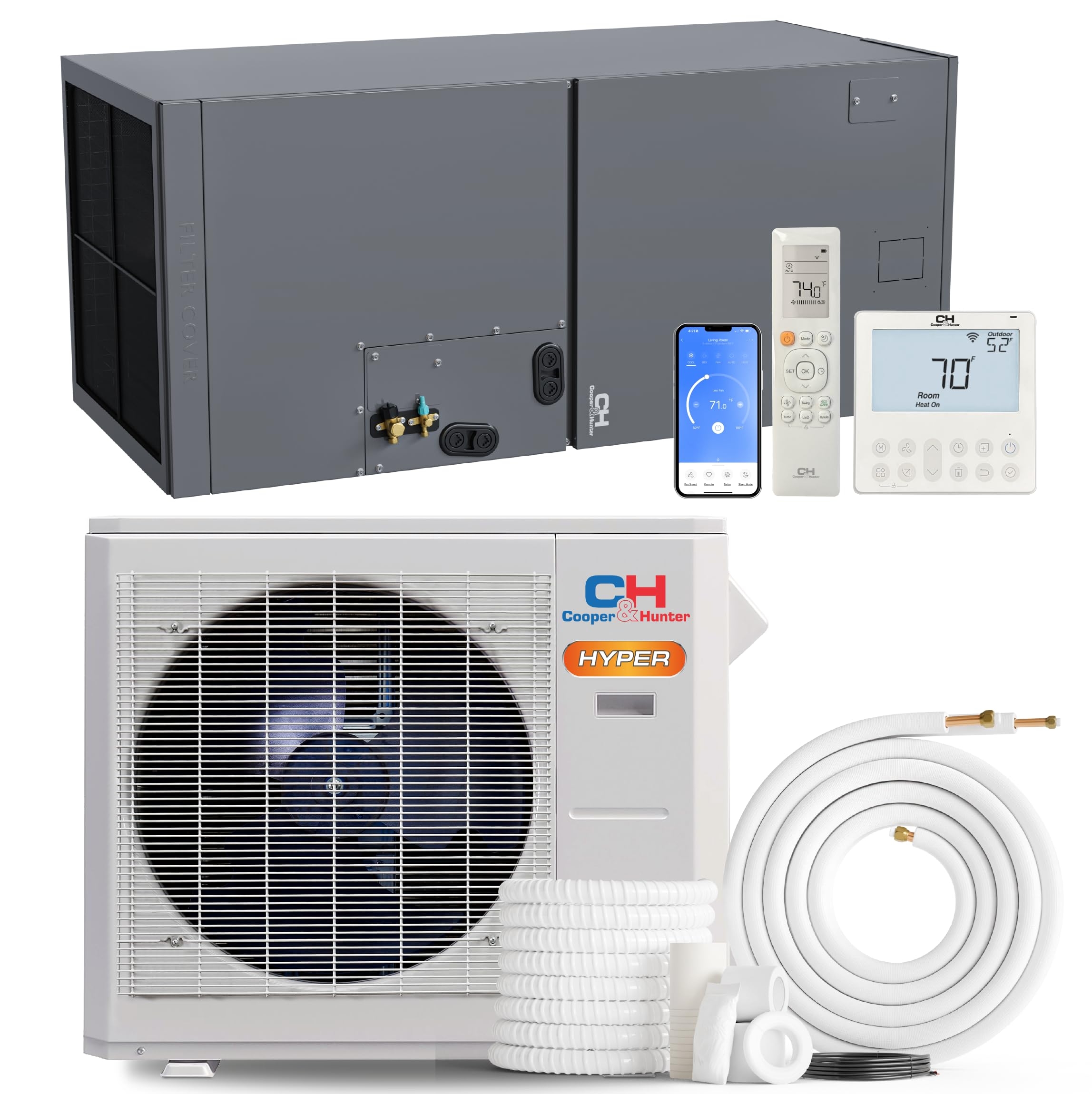 Amazon Cooper Hunter Hyper Heat 24 000 BTU 2 Ton Central Ducted Mini Split Air Conditioner Heat Pump Multi Position Air Handler 230V Inverter System Includes 25FT Installation Kit